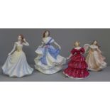 Two Royal Doulton figures, a Coalport figure and a Royal Worcester figure, with boxes