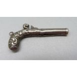 A novelty toothpick/fob in the form of a pistol, S. Mordan and also marked 1840, a/f