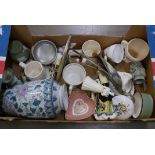 A box of mixed china including Aynsley, Wedgwood, Royal Worcester, commemorative and two small