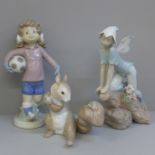 Three Lladro figures; A Surprise Visit, Price of Elves, Boy Football, two boxed