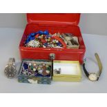 Costume jewellery in red cash box