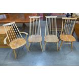 Four assorted Ercol Blonde elm and beech chairs