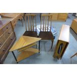 A McIntosh teak drop-leaf table, two G-Plan teak chairs ana a corner table