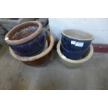 Seven glazed terracotta plant pots