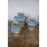 Three dripware stone vases, mark to base