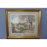 E.A. Hickling, rural landscape with a cottage, watercolour, framed