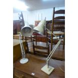 A Herbert Terry & Sons Ltd. white metal anglepoise desk lamp and one other