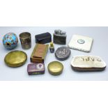 A guilloche enamel Stratton compact, pill boxes, a mother of pearl purse, etc.