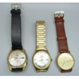 Three wristwatches; Seiko 5 21 Jewels automatic, 6119-8090, Longines quartz day/date and Avia