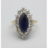 An 18ct gold, sapphire and diamond ring, 5.3g, J