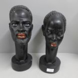 Two plaster busts, 35cm