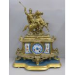 A French 2nd Empire style mantel clock with a gilt spelter ornamented case, circa 1860, the case