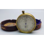 A pocket barometer, the dial marked 'J. Hicks maker, London, 7330', cased