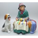 Two Royal Doulton figures, Silks and Ribbons and one of a dog, HN1099