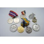Two WWII medals, to 622601 Gnr. H.S. Deacon RA, and other medal and commemorative medallions