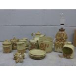 A collection of stoneware coffee ware, some items a/f and a lamp base **PLEASE NOTE THIS LOT IS