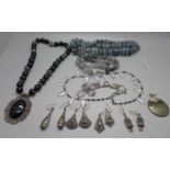 Silver mounted jewellery including hardstone beads