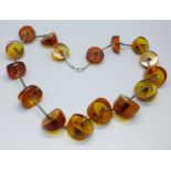 A silver and amber necklace