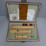 A Moeck recorder, cased