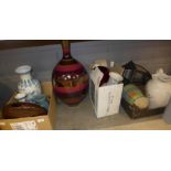 Three boxes of assorted vases, water jug, electric lamp, etc. **PLEASE NOTE THIS LOT IS NOT ELIGIBLE
