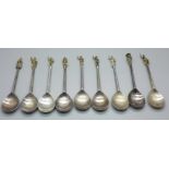 Nine silver Tichborne Celebrities replica spoons, 195g
