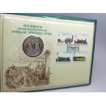 The Railway Sesquicentennial commemorative sterling silver proof medallion first day cover