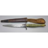 A Fairburn Sykes fighting knife Commando dagger, with scabbard, blade a/f