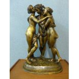 A large French style bronze figure group of The Three Graces, 75cms h