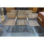 A set of six Italian chrome, beech and rattan Cesca style cantilever chairs, after Marcel Breuer