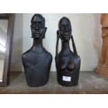 Two African carved hardwood busts