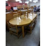 A Danish Vantinge Mobelindustri light oak extending dining table and six chairs