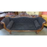 A Regency mahogany and fabric upholstered scroll arm settee