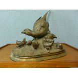 A French style bronze figure group of pheasants, indistinctly signed