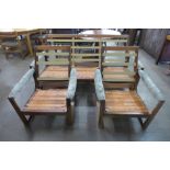 A Guy Roges teak Virginia three piece lounge suite