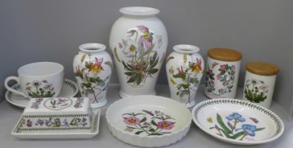 A collection of Portmeirion The Botanic Garden china, including vase, storage jars, vases, large cup