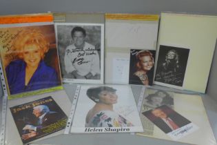 An autograph selection including Brenda Lee, Petula Clarke, May Wilde, Lee Evans, etc.