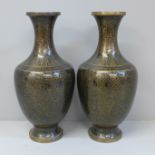 A pair of cloisonne vases, 23cm, one has small knock to lower half