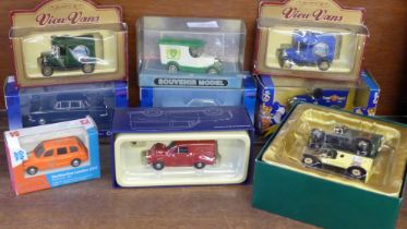A collection of nine die-cast model vehicles; Days Gone HRH The Prince of Wales 60th Birthday Set,