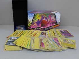 Reverse holo Pokemon cards with rare Black Star card, in Pokemon box, (220)