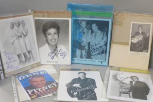 An autograph selection including Bobby Vee, Gene Pitney, Sheila Ferguston, Oscar Peterson, etc.