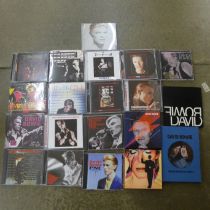 A David Bowie CD collection including Bowie Live 1.2, The Width of a Circle, etc., (20)