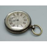 An 800. silver cased pocket watch with silver dial