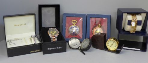 A collection of wristwatches, pocket watches and clocks