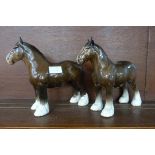 Two Beswick Shire horses