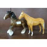 Two Beswick horses; a Shire horse and Palomino