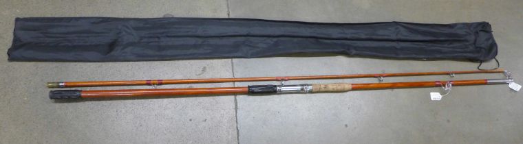 A 12ft, two piece fibreglass beach/surf casting rod, made in England by Conoflex in 1960s/early 70s,