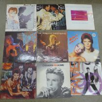 Ten David Bowie LP records and 12" singles