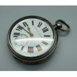 A large Victorian silver cased fusee pocket watch, Chester 1898