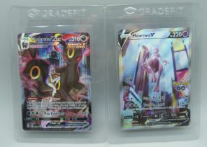 2 Ultra rare Pokemon cards; Mewtwo V and Umbreon Vmax