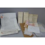 Assorted 19th Century ephemera; title deeds, legal documents and birth certificates, etc.